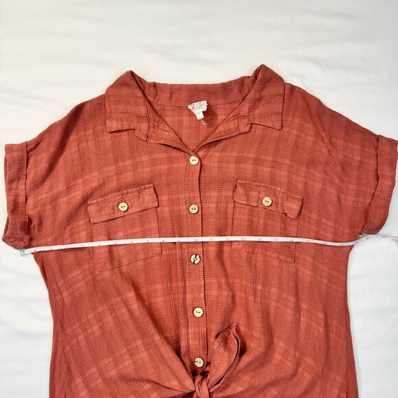 Naif Font-Tie Blouse Brick Red Terracotta Women’s Large Boho Peasant Utility - Picture 5 of 14